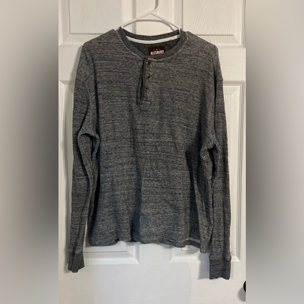 ALESBURY Men’s Large Long Sleeve Gray Henley Shirt 100% Cotton